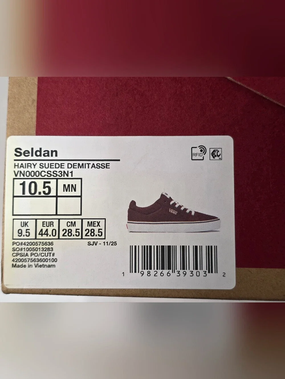 Vans Selden Hairy Suede Demitasse Size 10.5 Brown Low-Top Sneakers